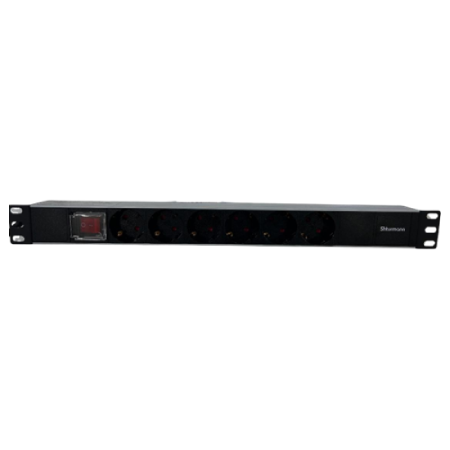 SHTURMANN PDU 19″ 1U 16A 2M 6x SCHUKO F TYPE PLUG WITH CIRCUIT BREAKER SH-1105CB-1U-G6-Y1