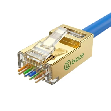 TT76 — Cat6A RJ45 Zirehli Pass-Through Konnektor (Qızılı Örtük)